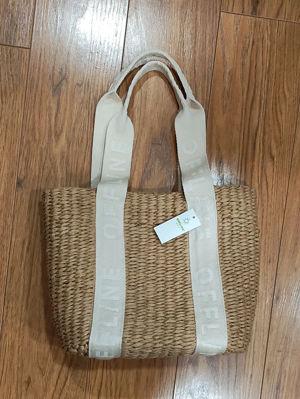 Offline by aerie Natural Woven Straw Tote with Cream Logo Straps